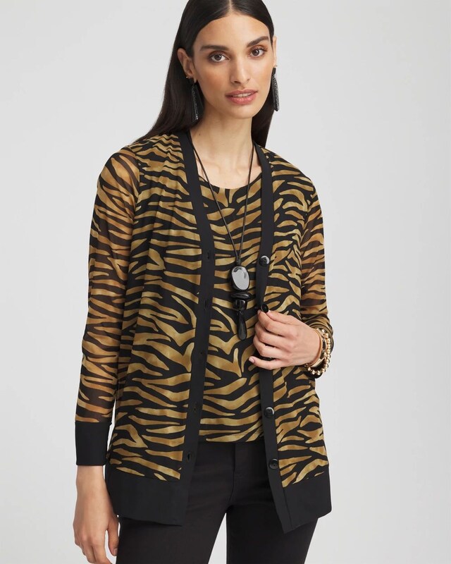 Tiger Print Mesh Cardigan - image 1